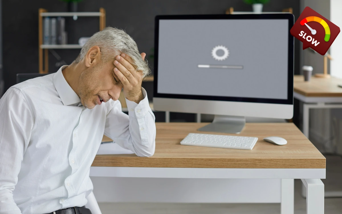 Website performance dashboard highlighting slow page speed and high bounce rate